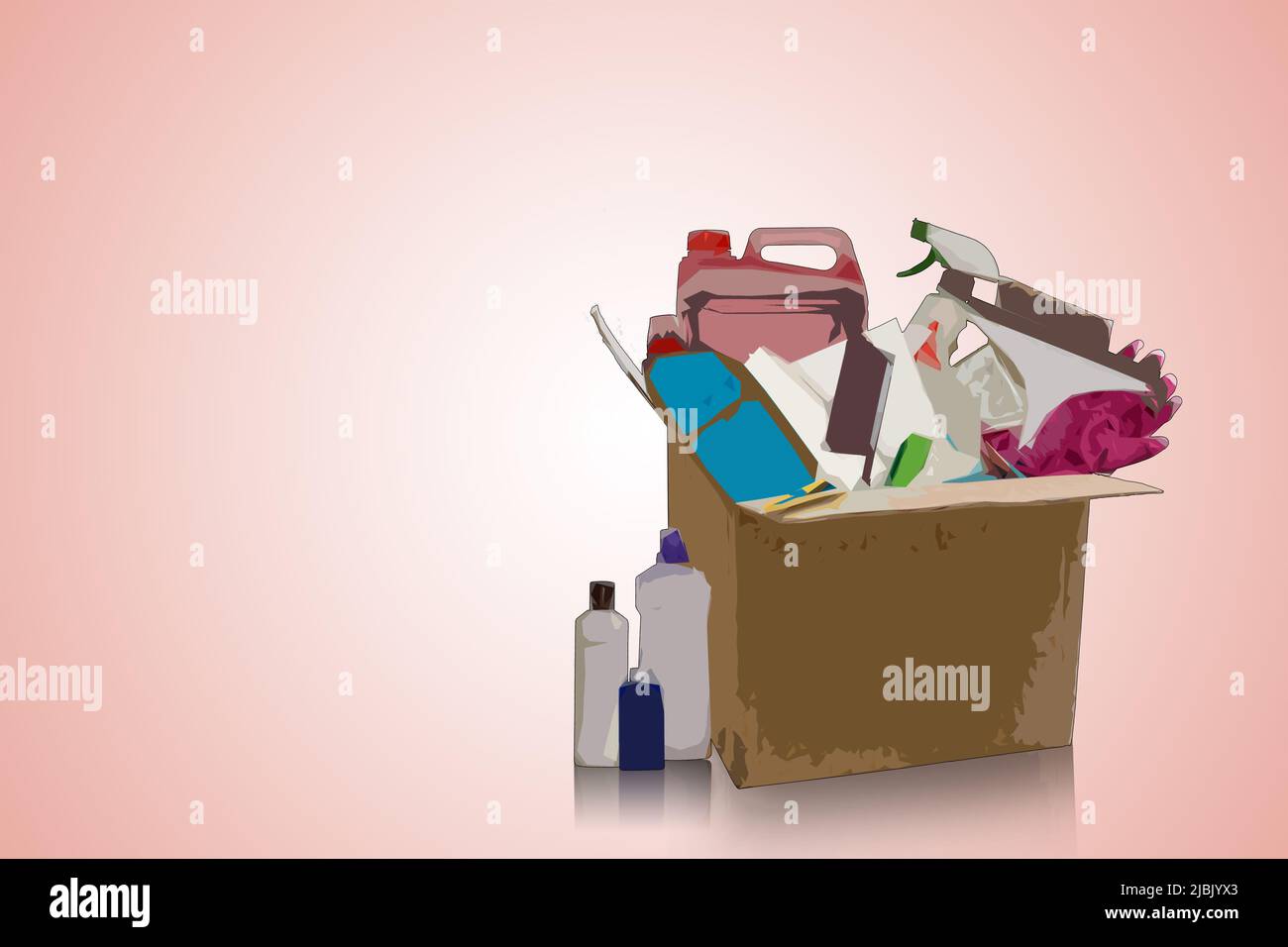 Satz von Waschmittelflaschen oder -Behältern, Reinigungsmittel, Waschpulver-Symbol. Abbildung isoliert auf weißem Hintergrund. Stockfoto