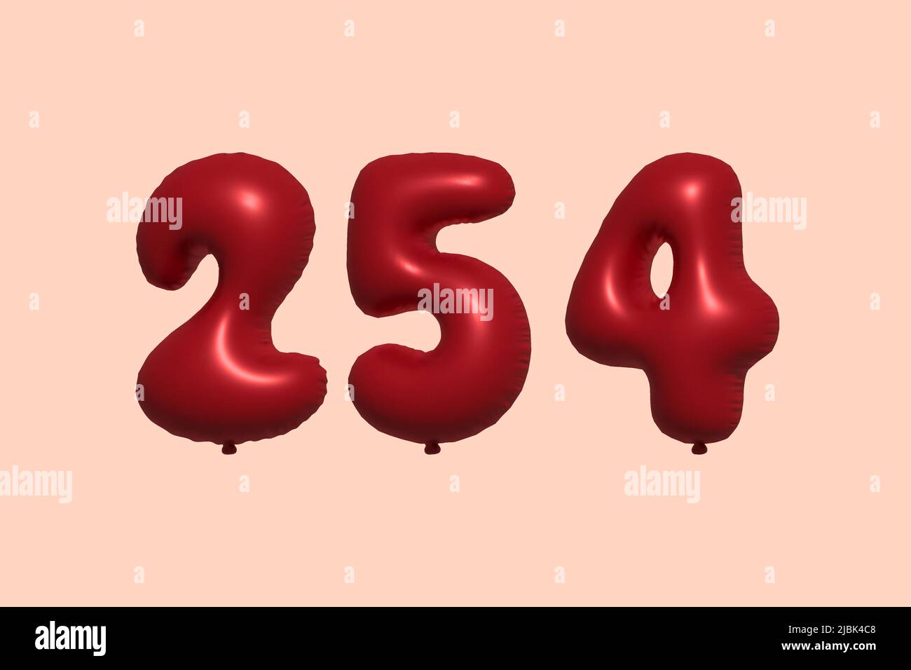 254 3D Zahlenballon aus realistischem metallischem Luftballon 3D Rendering. 3D Rote Heliumballons zum Verkauf Dekoration Party Geburtstag, Jubiläum feiern, Hochzeitsfeiertag. Vektorgrafik Stock Vektor