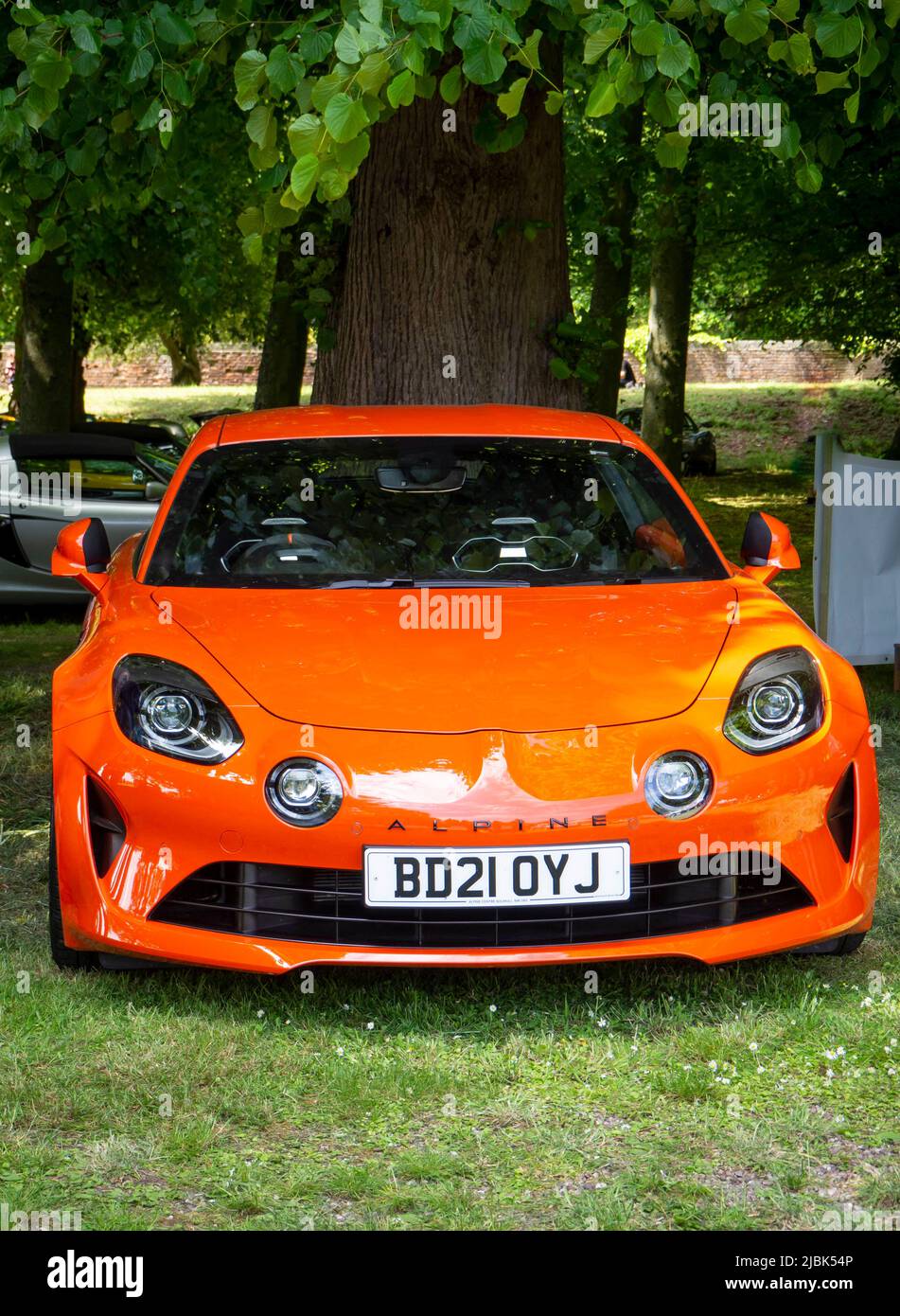 Orange Alpine Classic auf der Messe Gawsworth Hall Car ausgestellt Stockfoto