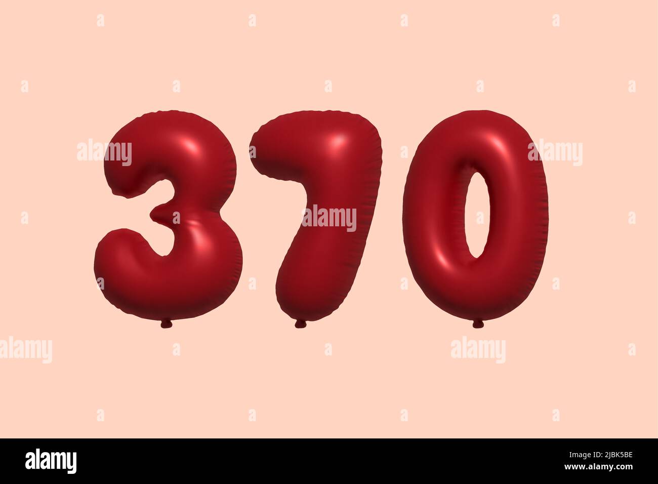 370 3D Zahlenballon aus realistischem metallischem Luftballon 3D Rendering. 3D Rote Heliumballons zum Verkauf Dekoration Party Geburtstag, Jubiläum feiern, Hochzeitsfeiertag. Vektorgrafik Stock Vektor
