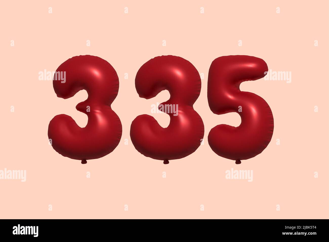 335 3D Zahlenballon aus realistischem metallischem Luftballon 3D Rendering. 3D Rote Heliumballons zum Verkauf Dekoration Party Geburtstag, Jubiläum feiern, Hochzeitsfeiertag. Vektorgrafik Stock Vektor