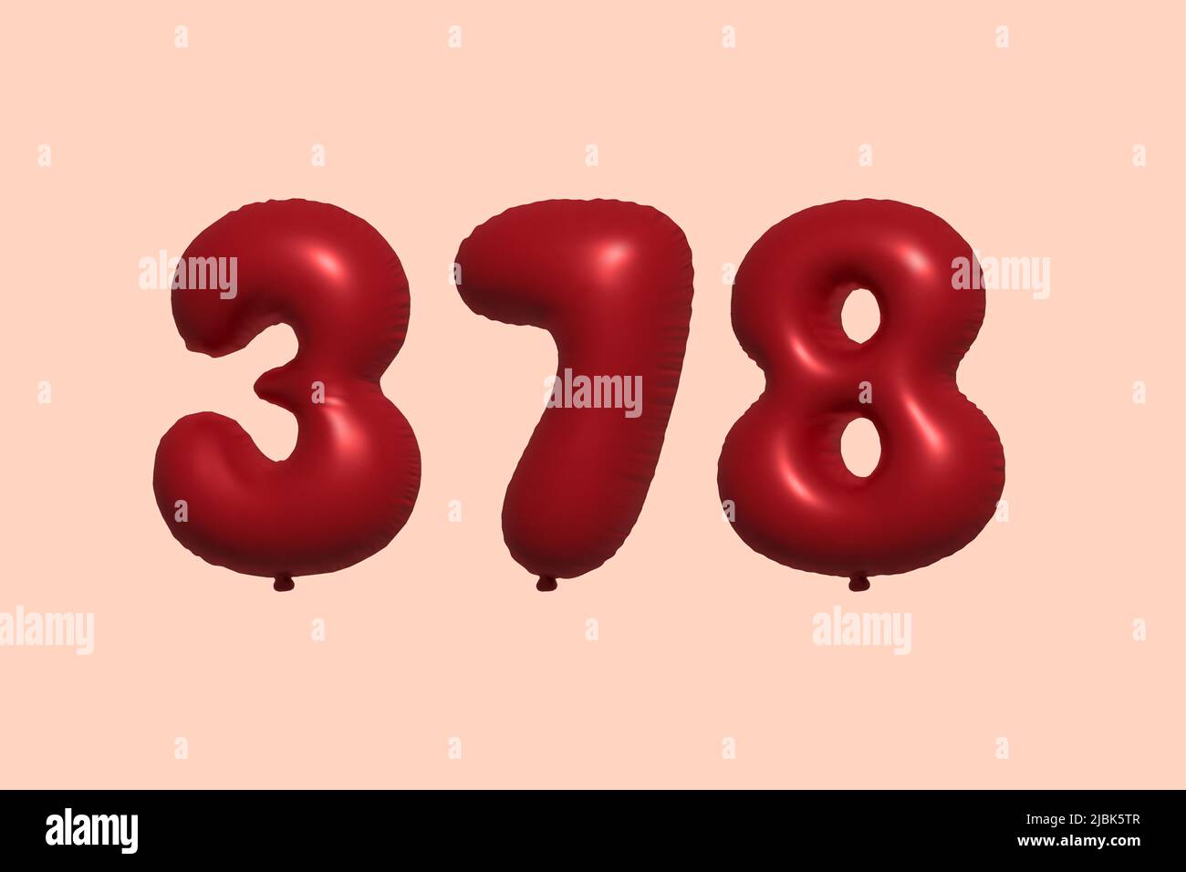 378 3D Zahlenballon aus realistischem metallischem Luftballon 3D Rendering. 3D Rote Heliumballons zum Verkauf Dekoration Party Geburtstag, Jubiläum feiern, Hochzeitsfeiertag. Vektorgrafik Stock Vektor