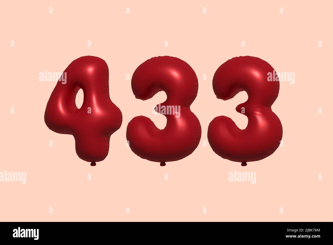 433 3D Zahlenballon aus realistischem metallischem Luftballon 3D Rendering. 3D Rote Heliumballons zum Verkauf Dekoration Party Geburtstag, Jubiläum feiern, Hochzeitsfeiertag. Vektorgrafik Stock Vektor