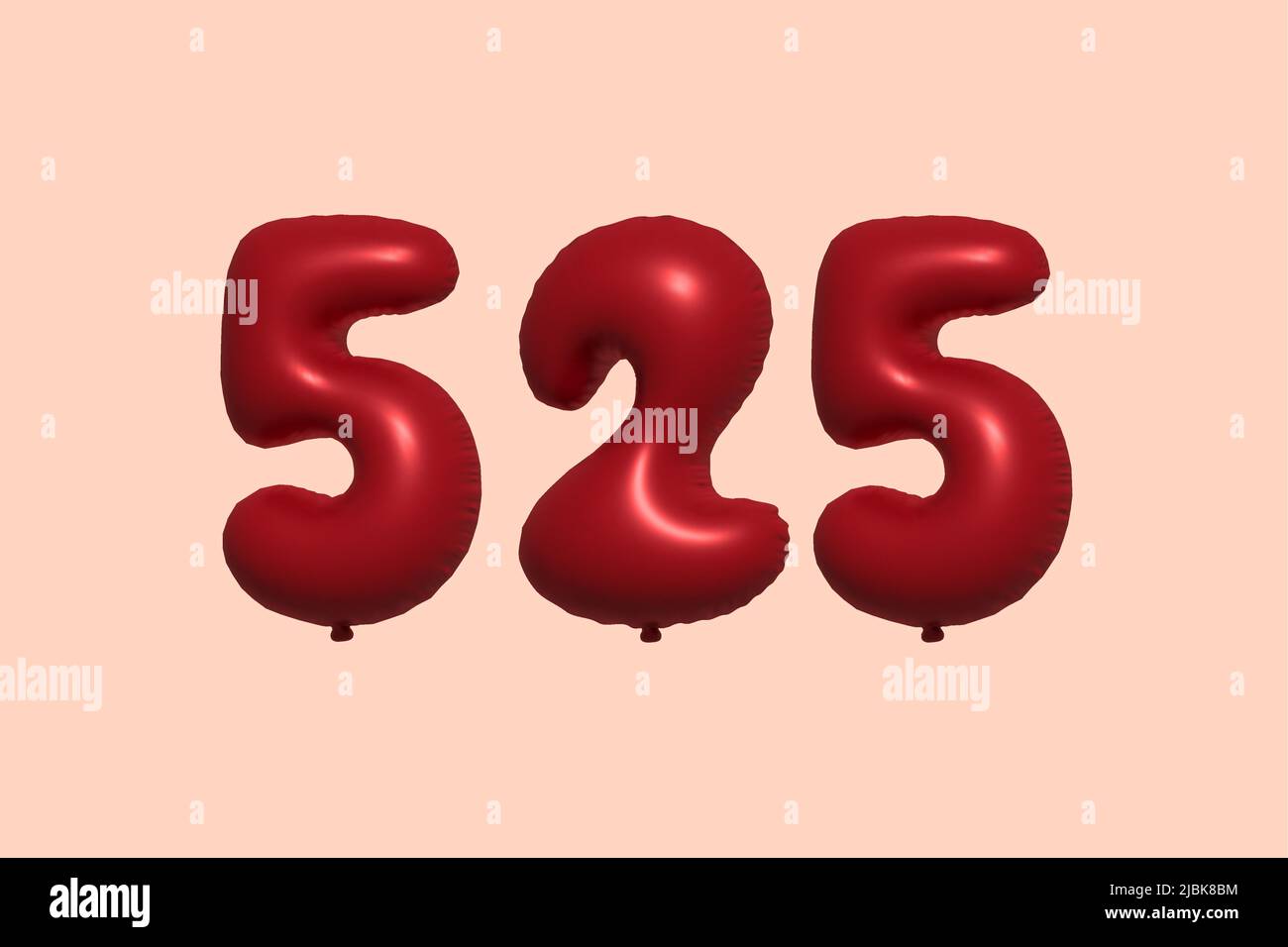 525 3D Zahlenballon aus realistischem metallischem Luftballon 3D Rendering. 3D Rote Heliumballons zum Verkauf Dekoration Party Geburtstag, Jubiläum feiern, Hochzeitsfeiertag. Vektorgrafik Stock Vektor