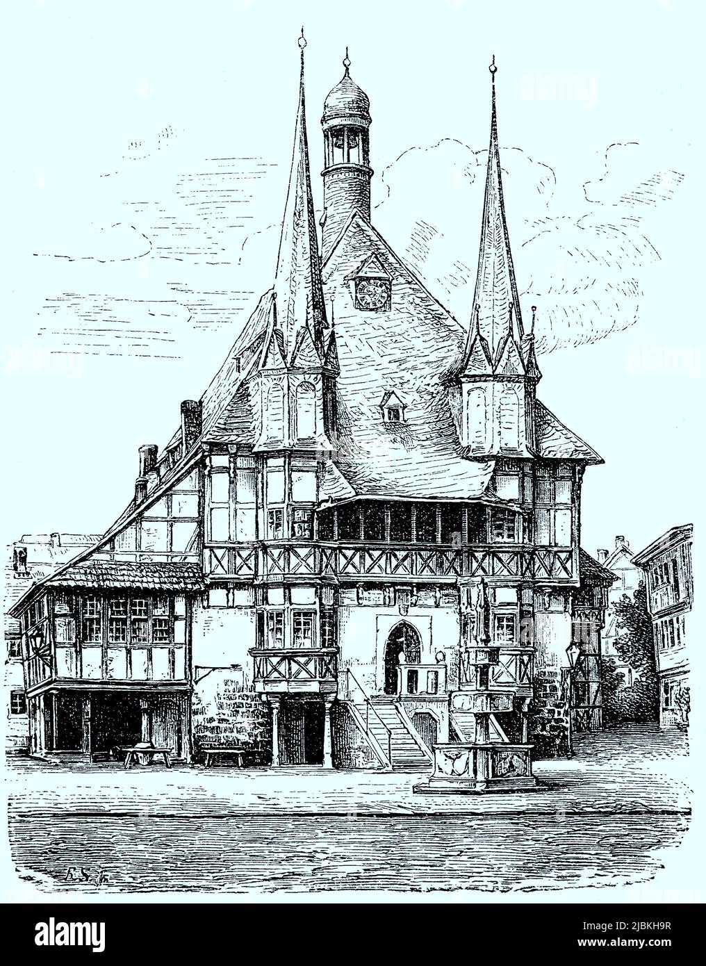 Das Rathaus in Wernigerode im Harz im Jahr 1880, Sachsen-Anhalt, Deutschland, digital restaurierte Reproduktion einer Originalvorlage aus dem 19. Jahrhundert, das Originaldatum ist nicht bekannt Stockfoto