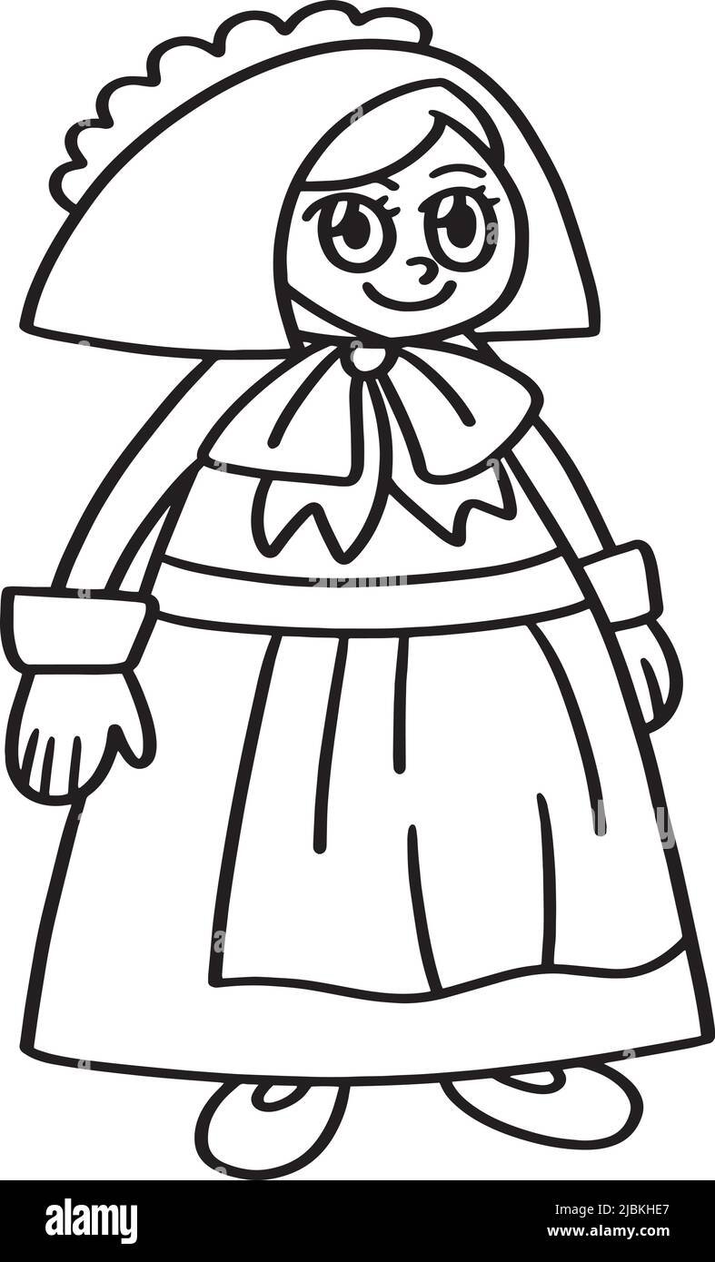 Thanksgiving Pilgrim Girl Isolated Coloring Page Stock Vektor