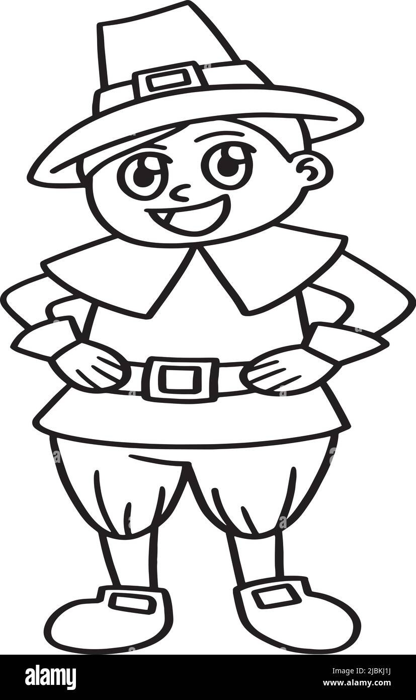 Thanksgiving Pilgrim Boy Isolated Coloring Page Stock Vektor