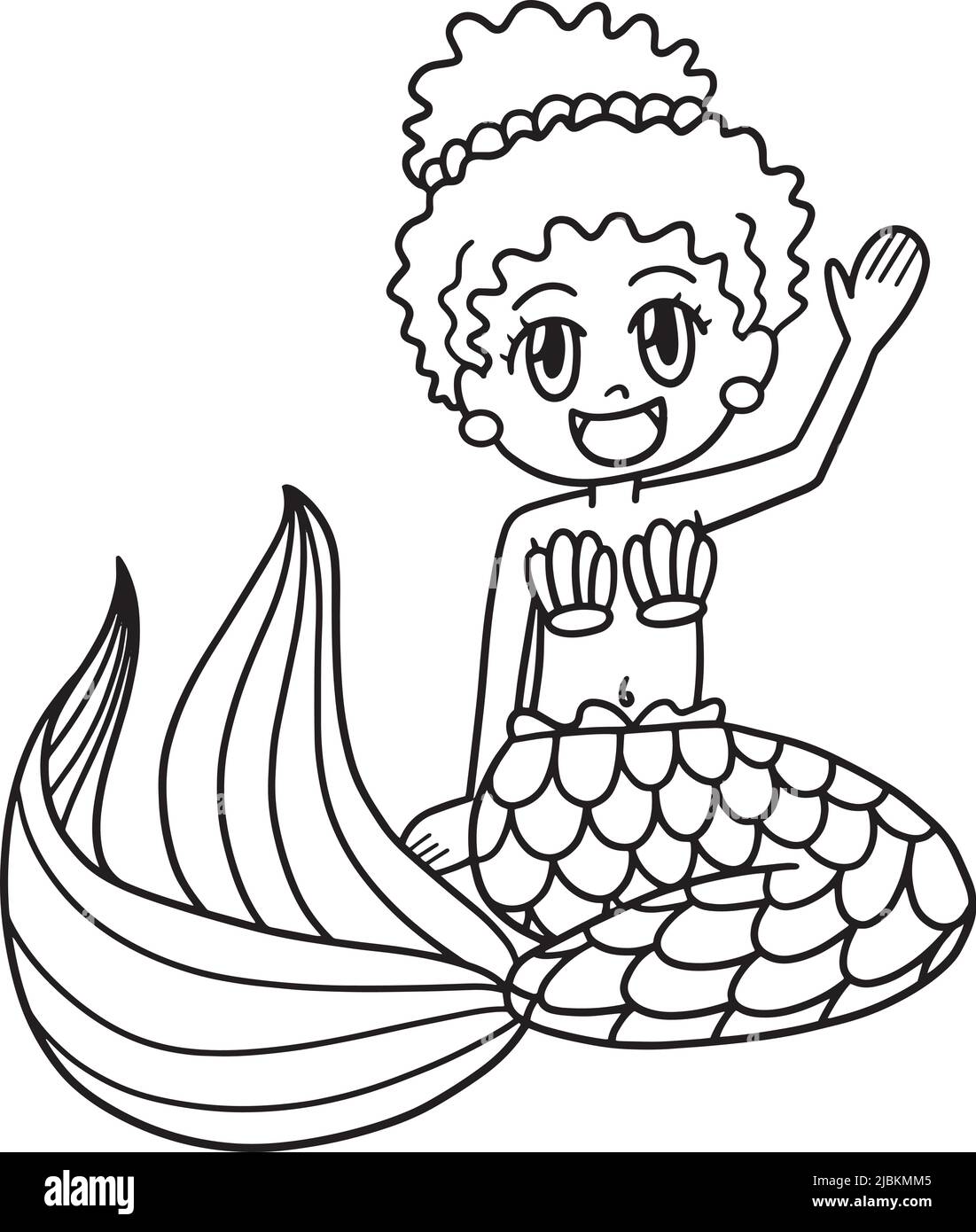 Afro American Mermaid Isolated Coloring Page Stock Vektor