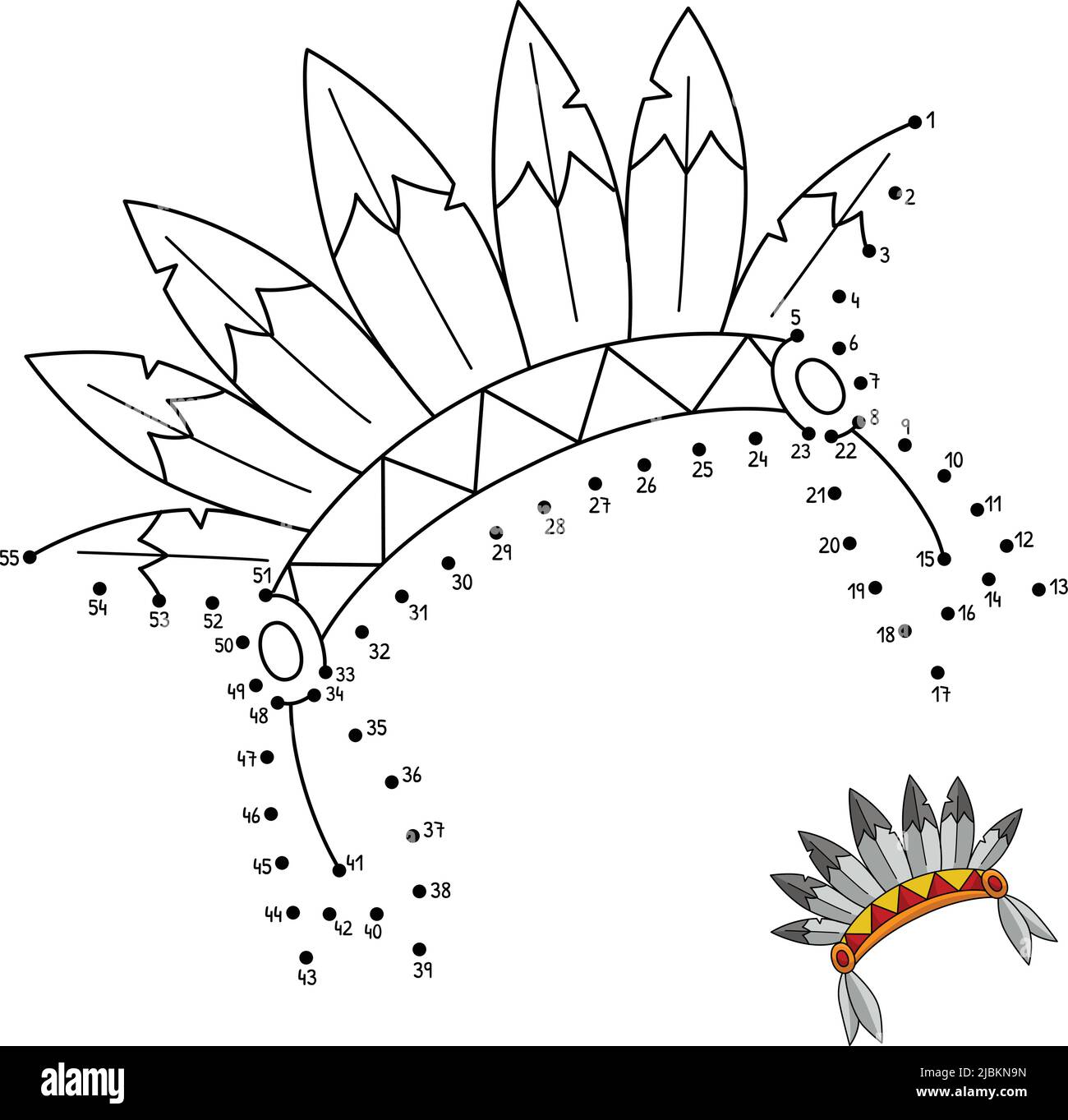 Dot to Dot Thanksgiving Indischer Kopfschmuck Färbung Stock Vektor