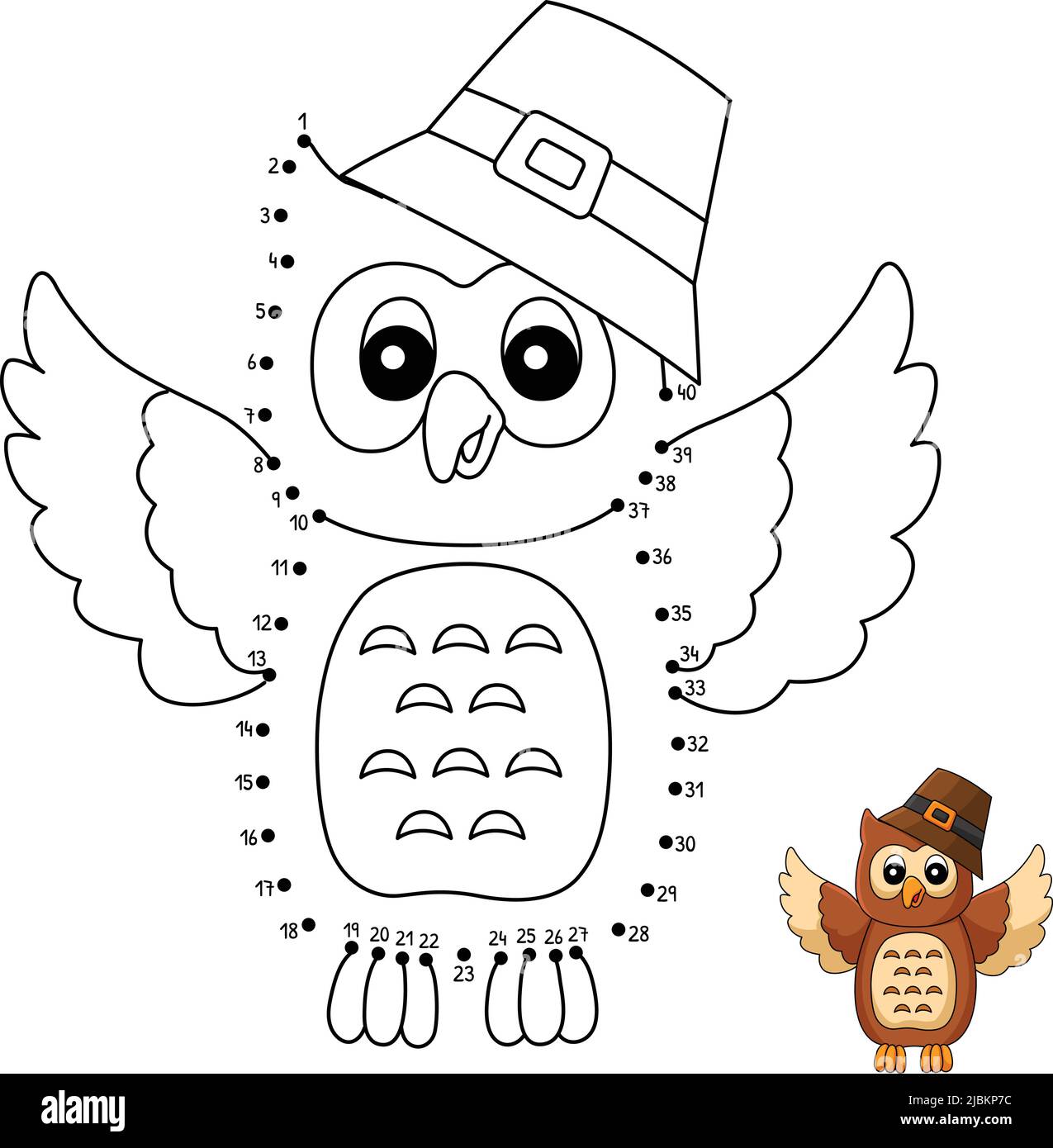 Dot to Dot Thanksgiving Owl Malvorlagen Stock Vektor