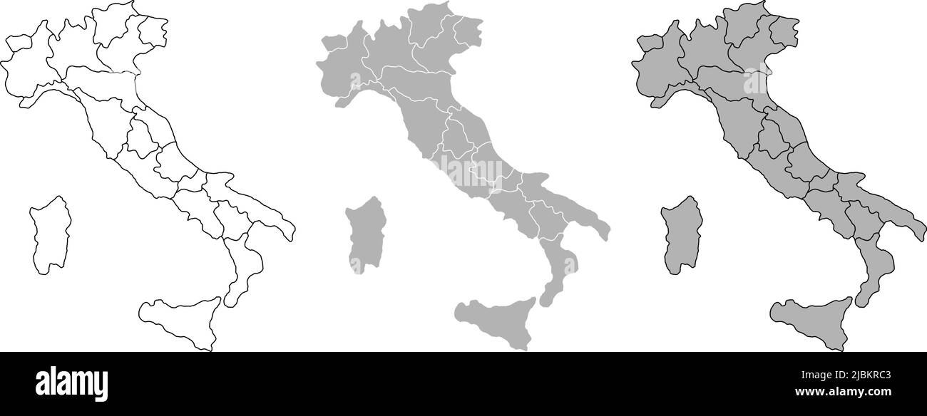 Politische Landkarte Italiens mit regionalen Verwaltungsgrenzen. Silhouette der Kartographie. Karte von Italien mit regionalen Grenzen Stock Vektor