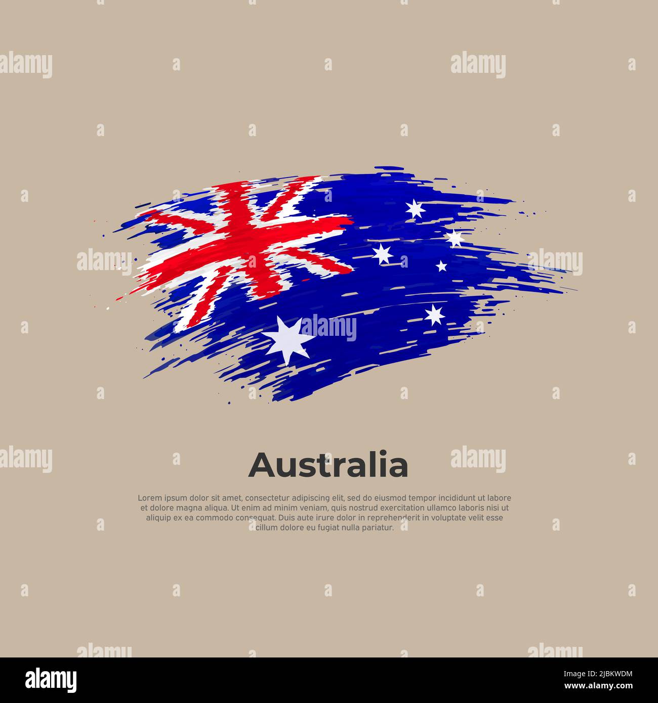 Flagge Australiens. Pinsel gemalte australische Flagge auf weißem Hintergrund. Pinselstriche. Vektor-Design National Poster, Vorlage. Für Text platzieren. Status Stock Vektor