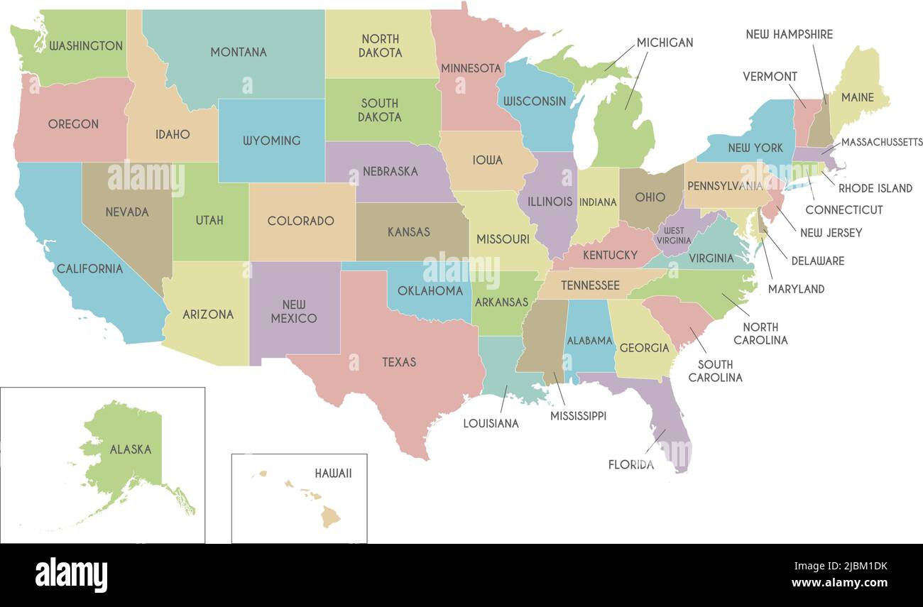 Vektorkarte der USA mit Bundesstaaten und Verwaltungseinheiten. Editierbare und klar beschriftete Ebenen. Stock Vektor