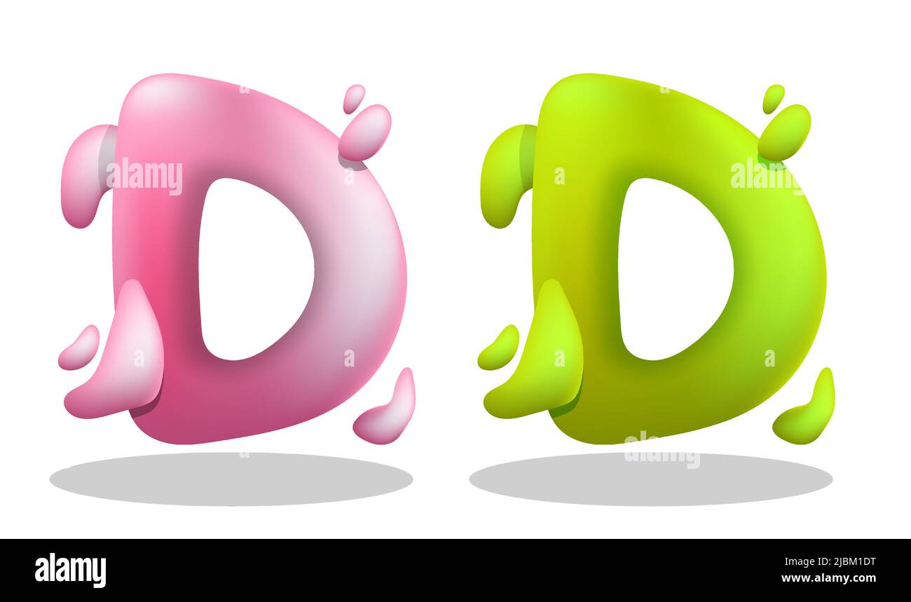 Buchstabe D des englischen Alphabets im Kaugummi-Stil. Alphabet lernen für Kinder im Kindergarten. Realistischer 3D-Vektor isoliert auf weißem Hintergrund Stock Vektor