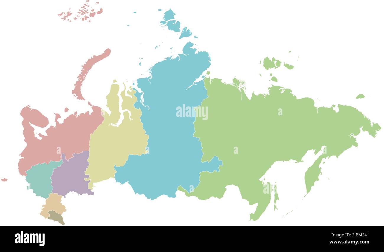 Vektor leere Karte von Russland mit Regionen oder oder Bundesbezirken und Verwaltungsabteilungen. Editierbare und klar beschriftete Ebenen. Stock Vektor