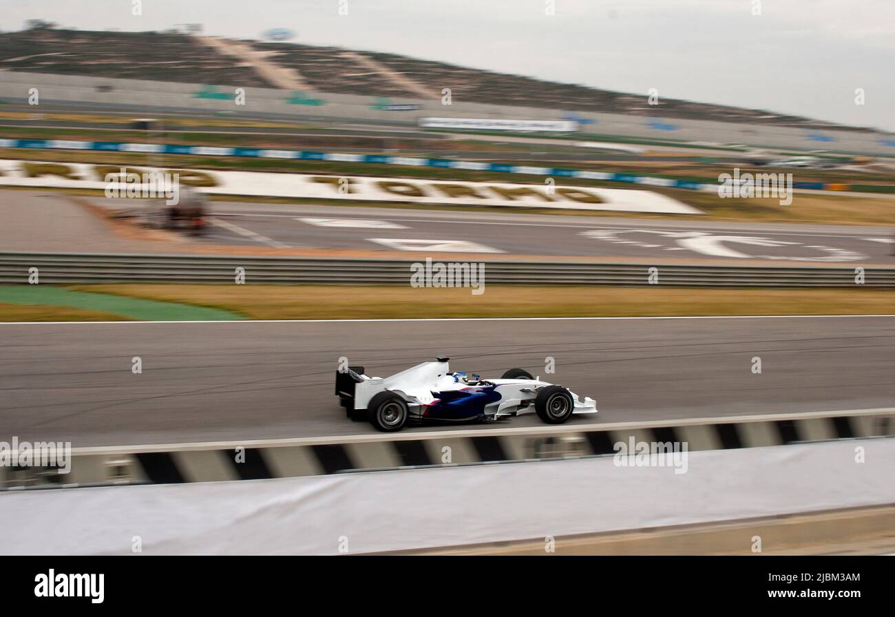 Formel-1-Autotests auf dem Circuit Ricardo Tormo in Valencia, Spanien Stockfoto