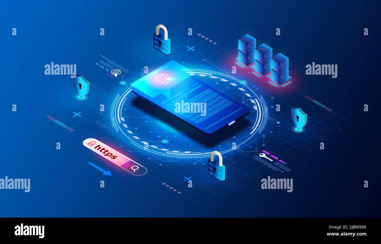 Hypertext Transfer Protocol Secure Concept - HTTPS - Erweiterung des Hypertext Transfer Protocol, das zur Sicherung der Kommunikation über ein digitales Netzwerk verwendet wird Stockfoto