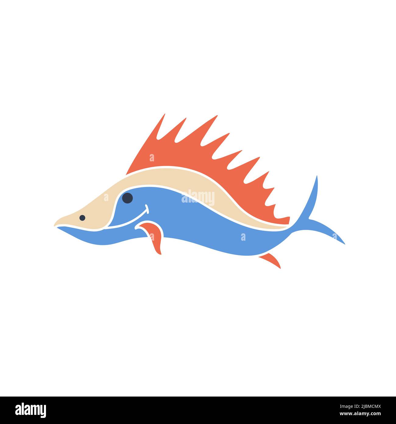 Seefisch mit großem Kamm isoliert Doodle Stil Vektor-Illustration. Fluss Unterwasser Baby Charakter Clipart. Dekoration für Modedesign und Kinder Stock Vektor