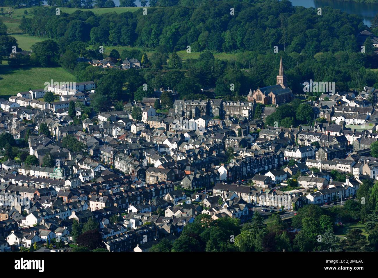 Keswick Stadt im Seengebiet Cumbria von Latrigg aus gesehen Stockfoto