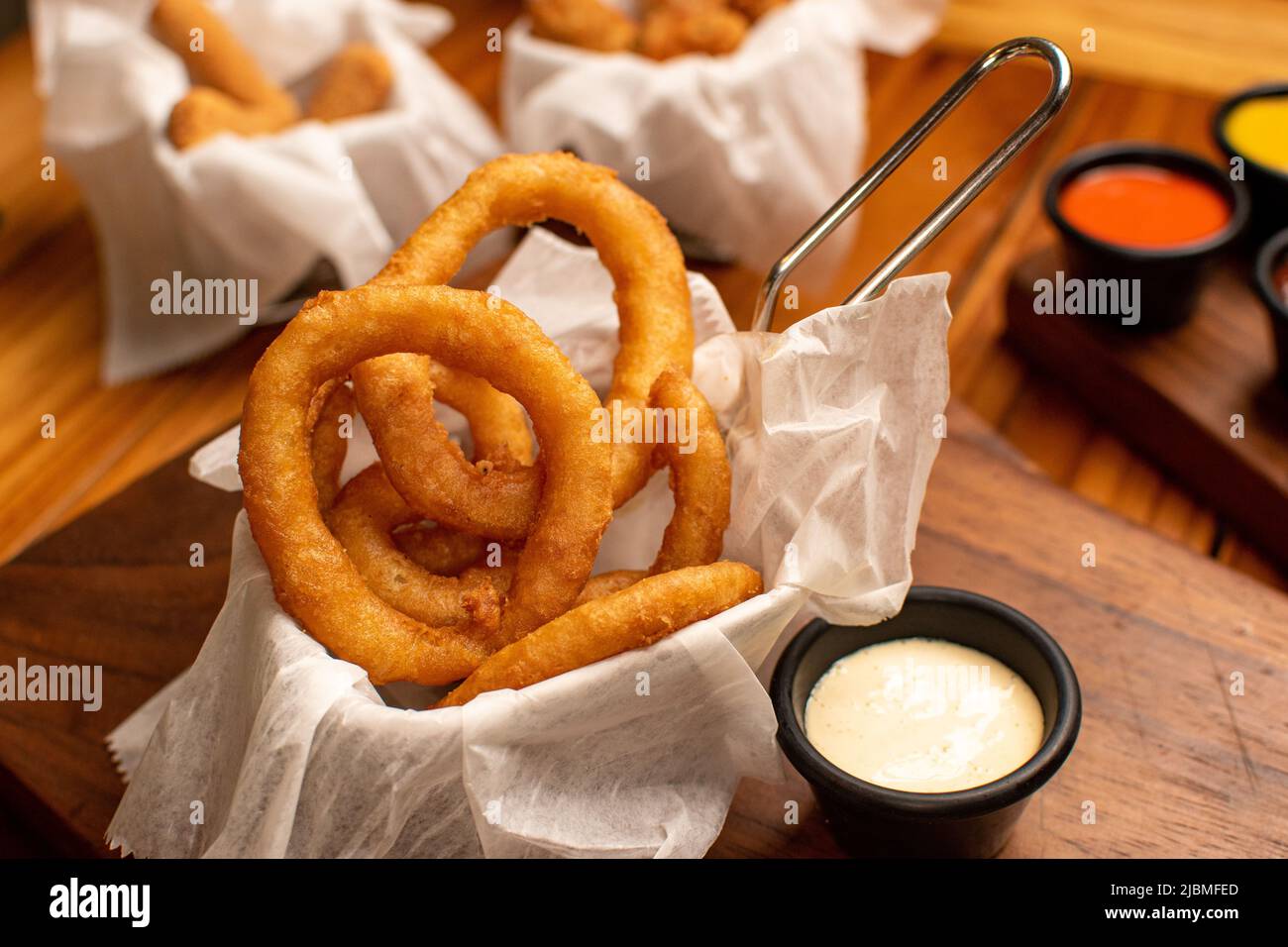 Zwiebelringe Snacks Horizontal Gebratenen Stockfoto