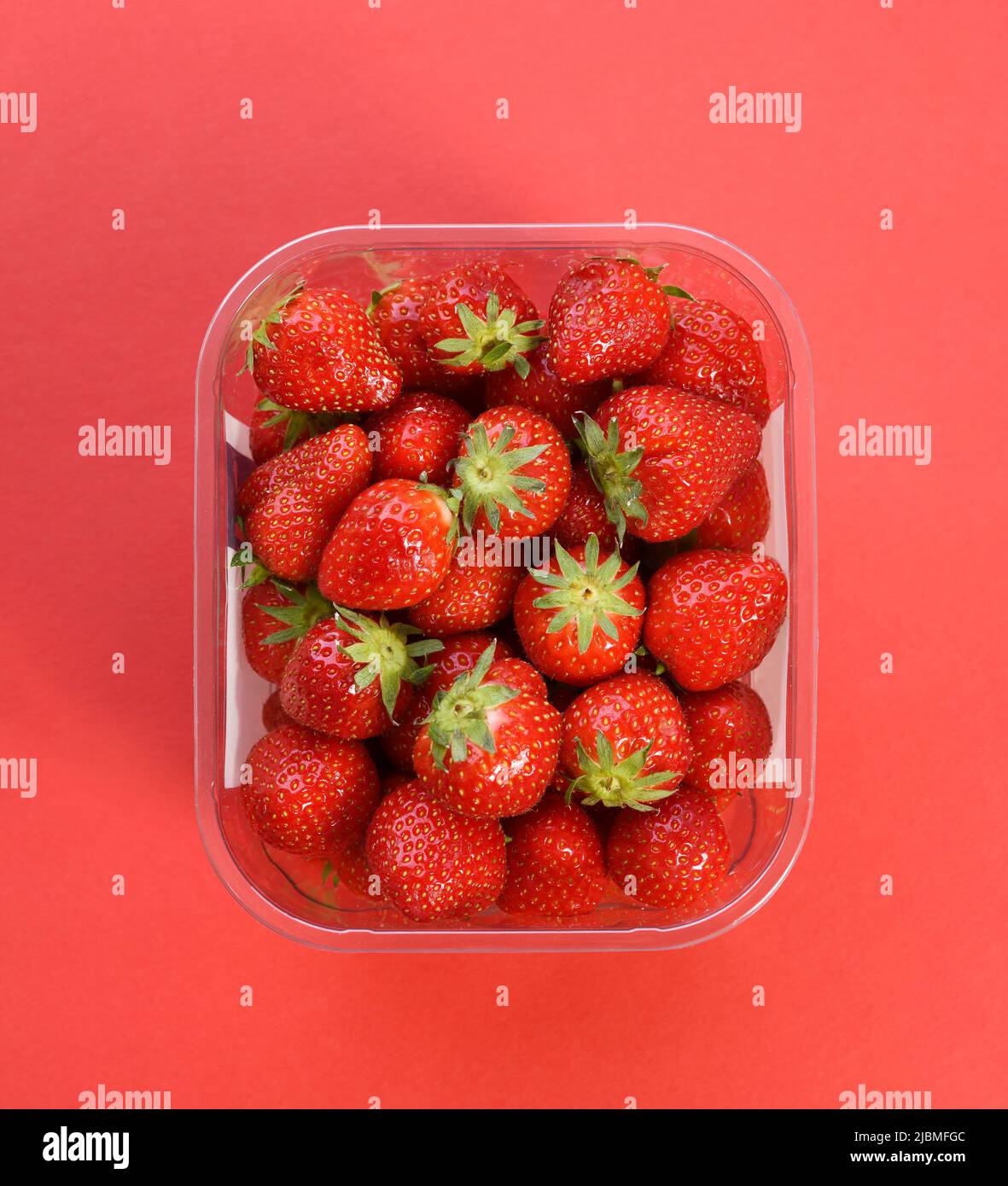Reife Erdbeeren in einem Plastikpunett Stockfoto
