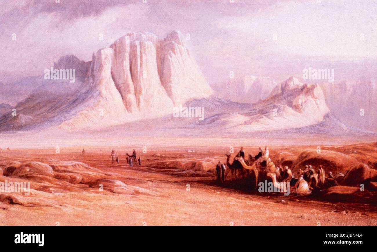 Blick auf den Berg Sinai, Gemälde des englischen Künstlers Edward Lear, 1853 Stockfoto