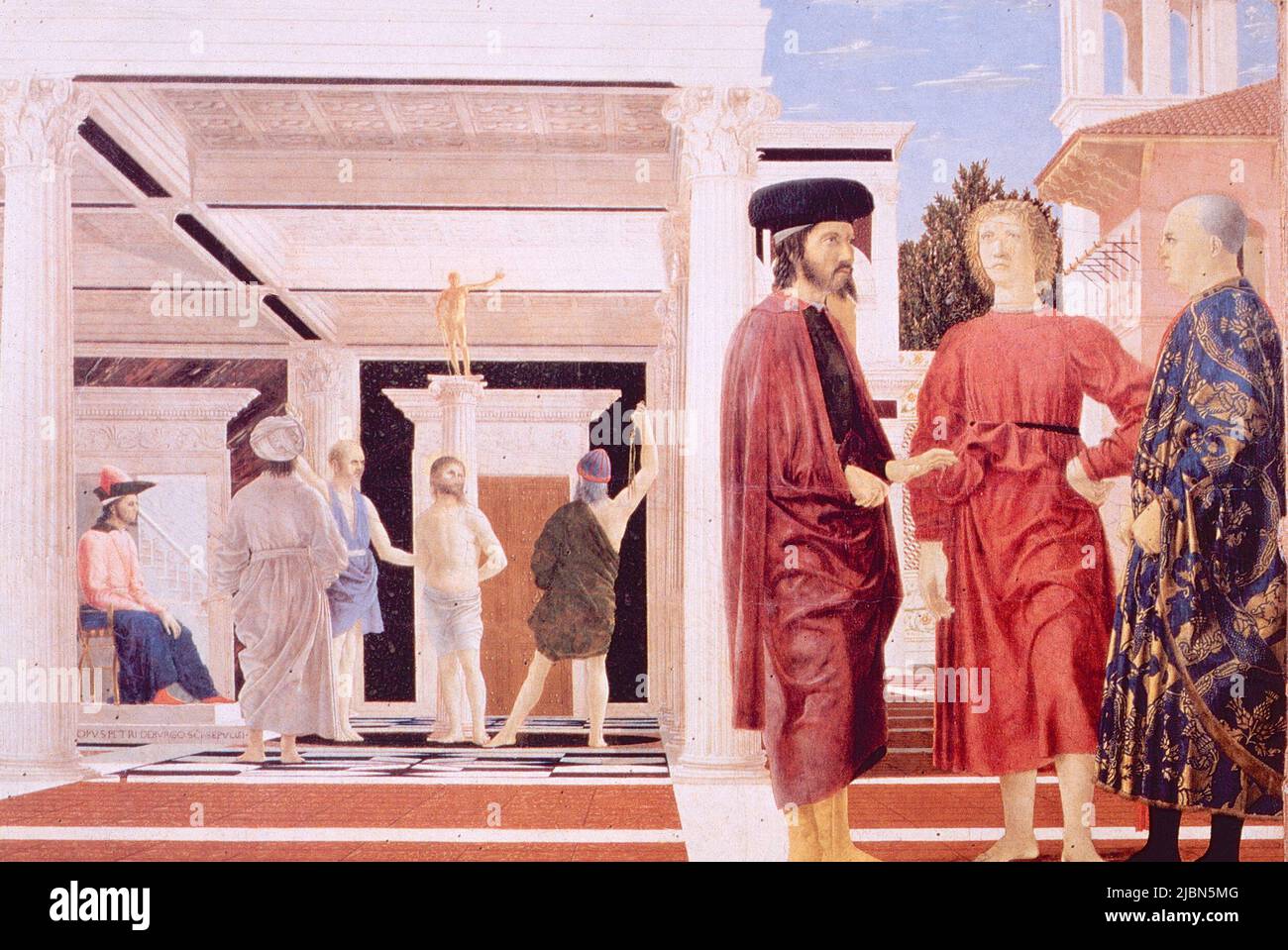 Geißelung, Kunstwerk des italienischen Malers Piero della Francesco, 1400s Stockfoto