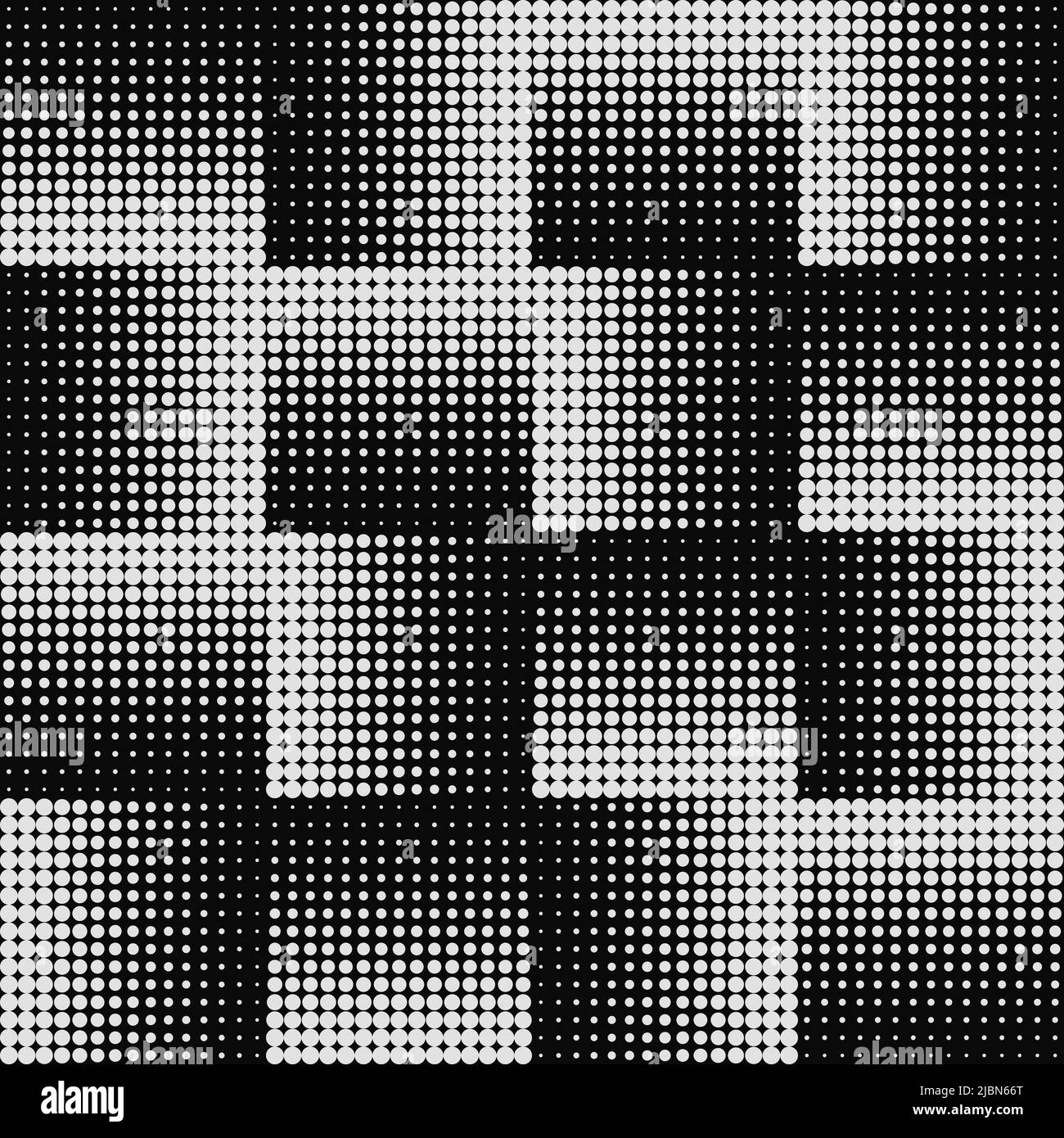 Abstraktes Grunge-Raster-Halbton-Hintergrundmuster mit Punktmuster. Getupftes schwarz-weißes Premium-Vektorlinien-Bild. Optische Täuschung. Endlos Stock Vektor