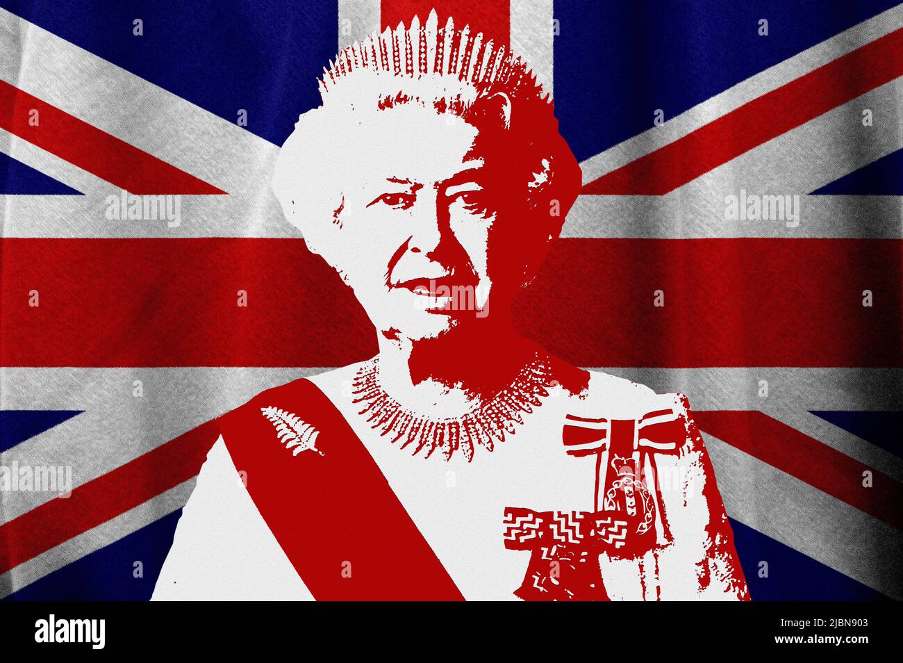 Queen Elizabeth II und britische Flagge Stockfoto