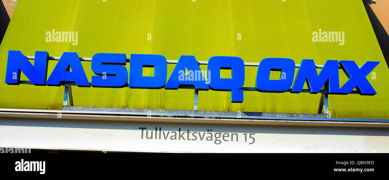 OMX NASDAQ ZEICHEN für die Börsenhandelsgesellschaft in stockholm Stockfoto