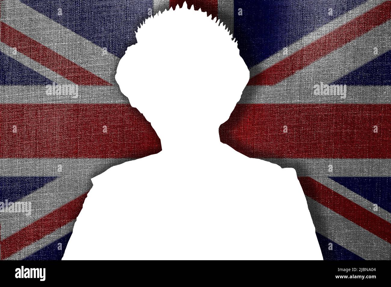 Silhouette von Queen Elizabeth II und UK Flagge Stockfoto
