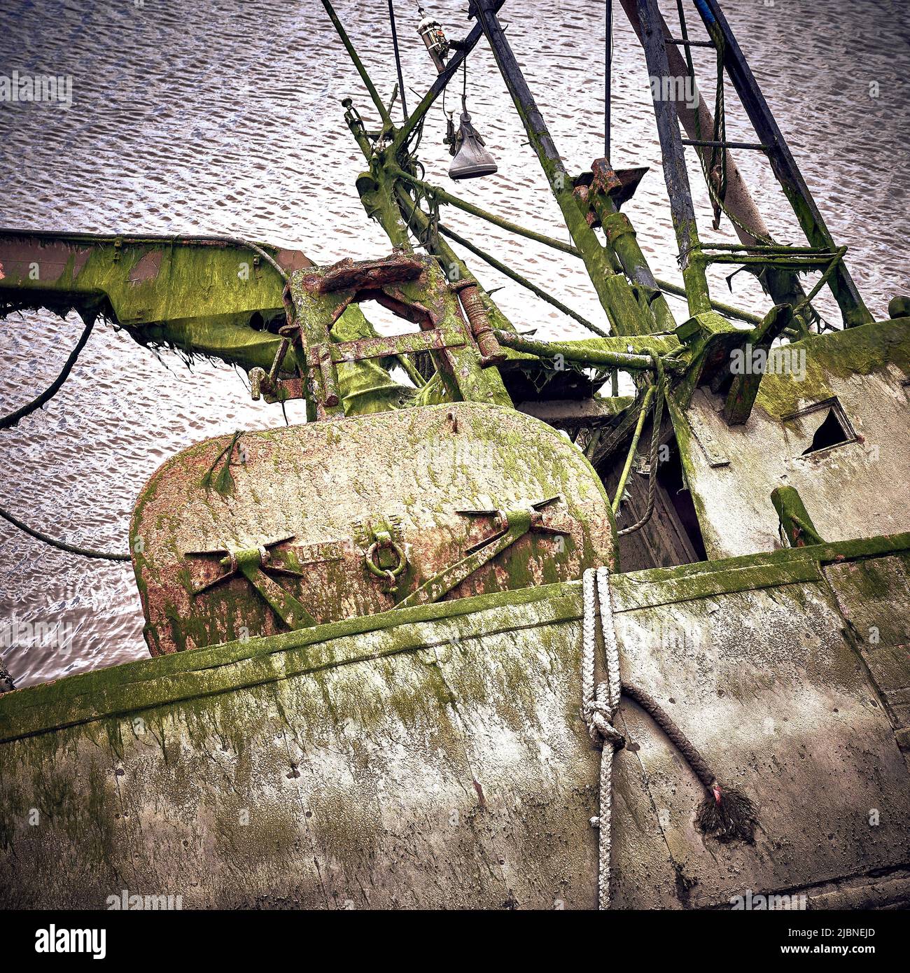 Detail des gekenppten Schiffes von oben Stockfoto