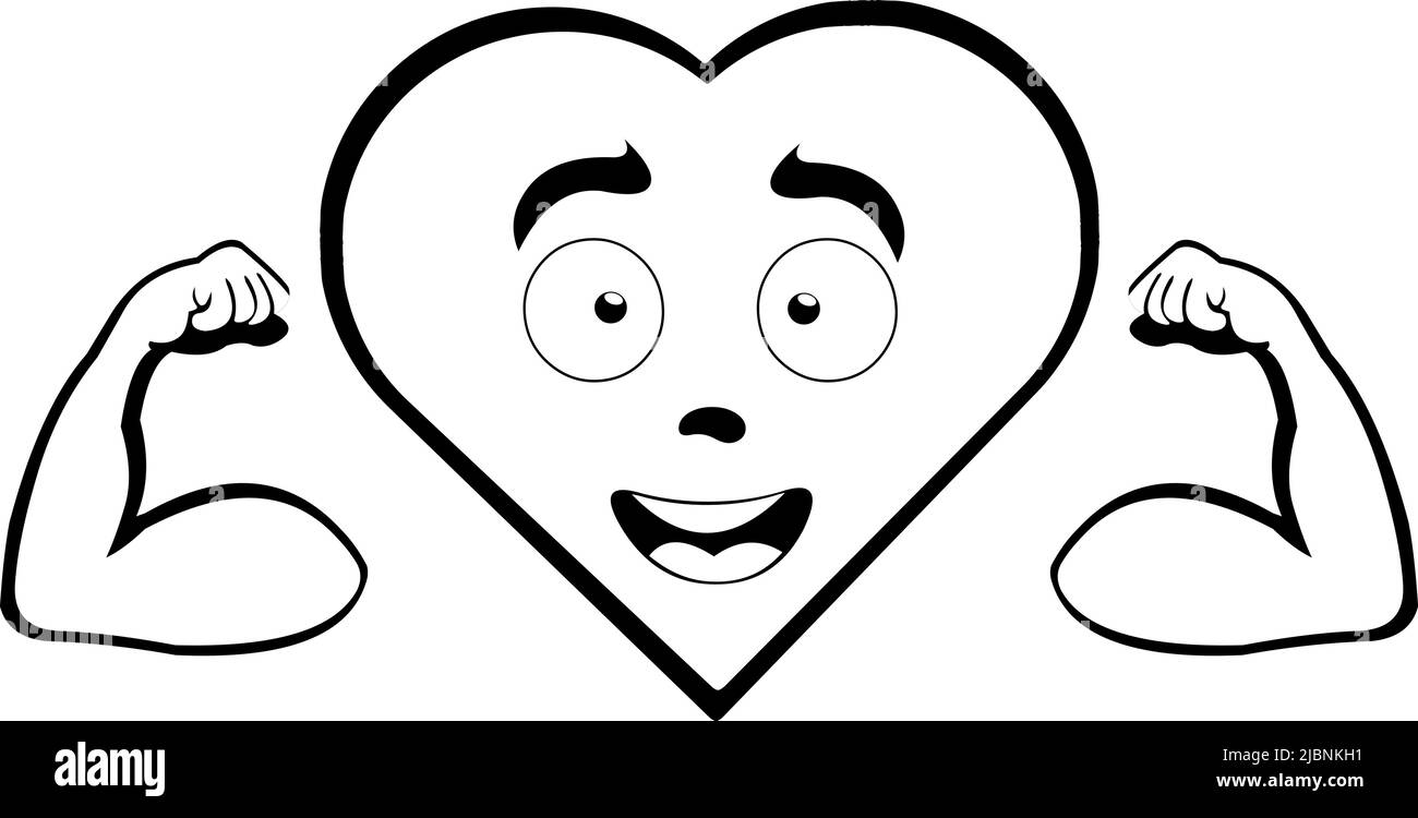 Vektor-Illustration der Cartoon-Charakter eines Herzens, seine Arme zu biegen und Kontraktion seiner Bizeps. In Schwarz und Weiß gezeichnet Stock Vektor