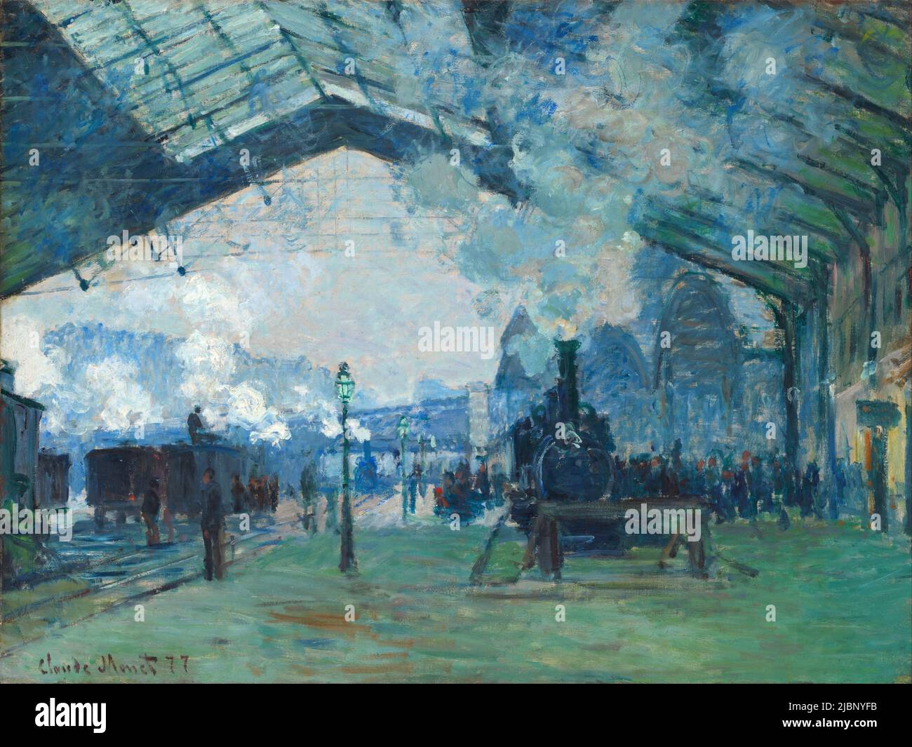 Ankunft des Normandie-Zuges, Gare Saint-Lazare, 1877, Teil der Serie Gare Saint-Lazare von Monet. Gemälde von Claude Monet Stockfoto