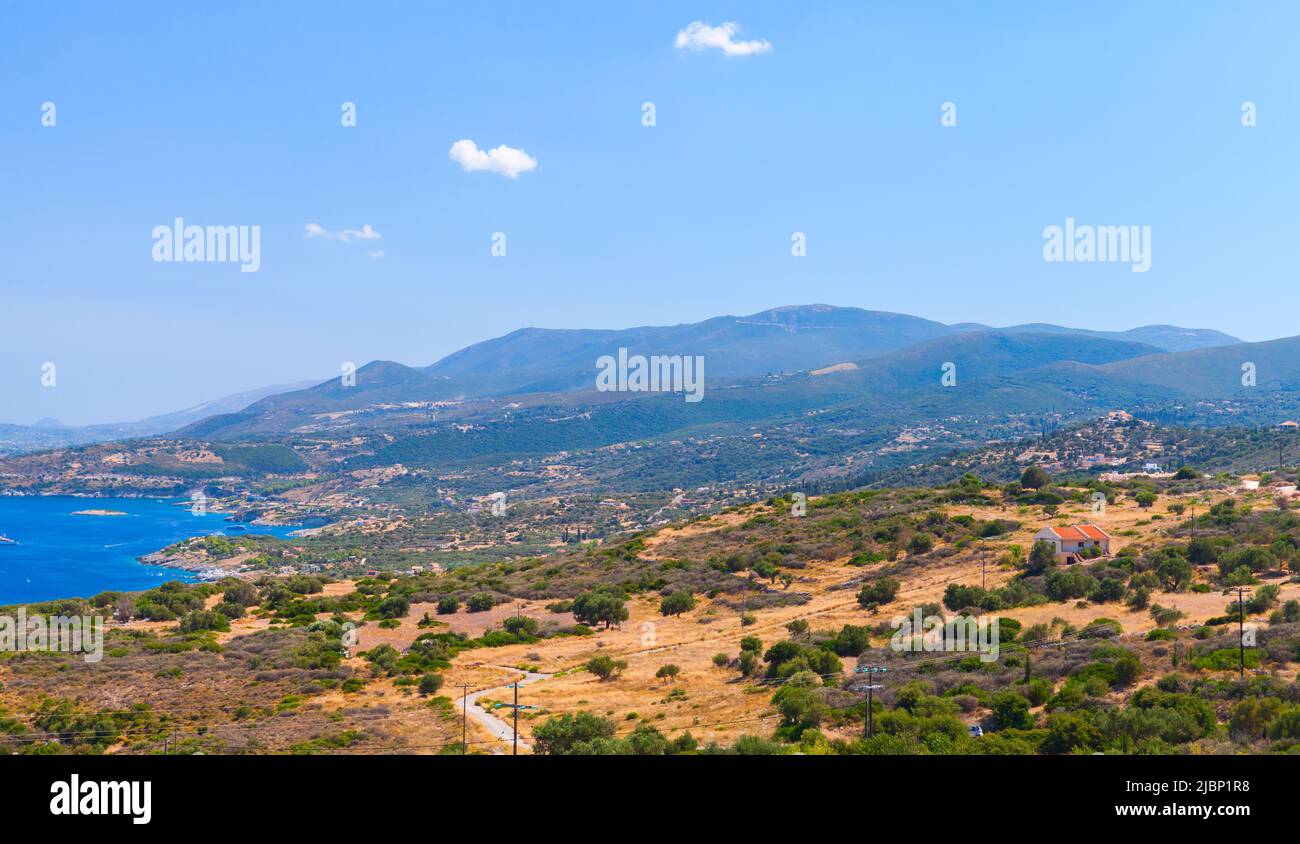 Sommerlandschaft, Küste der griechischen Insel Zakynthos, beliebtes Touristenziel für Sommerferien Stockfoto