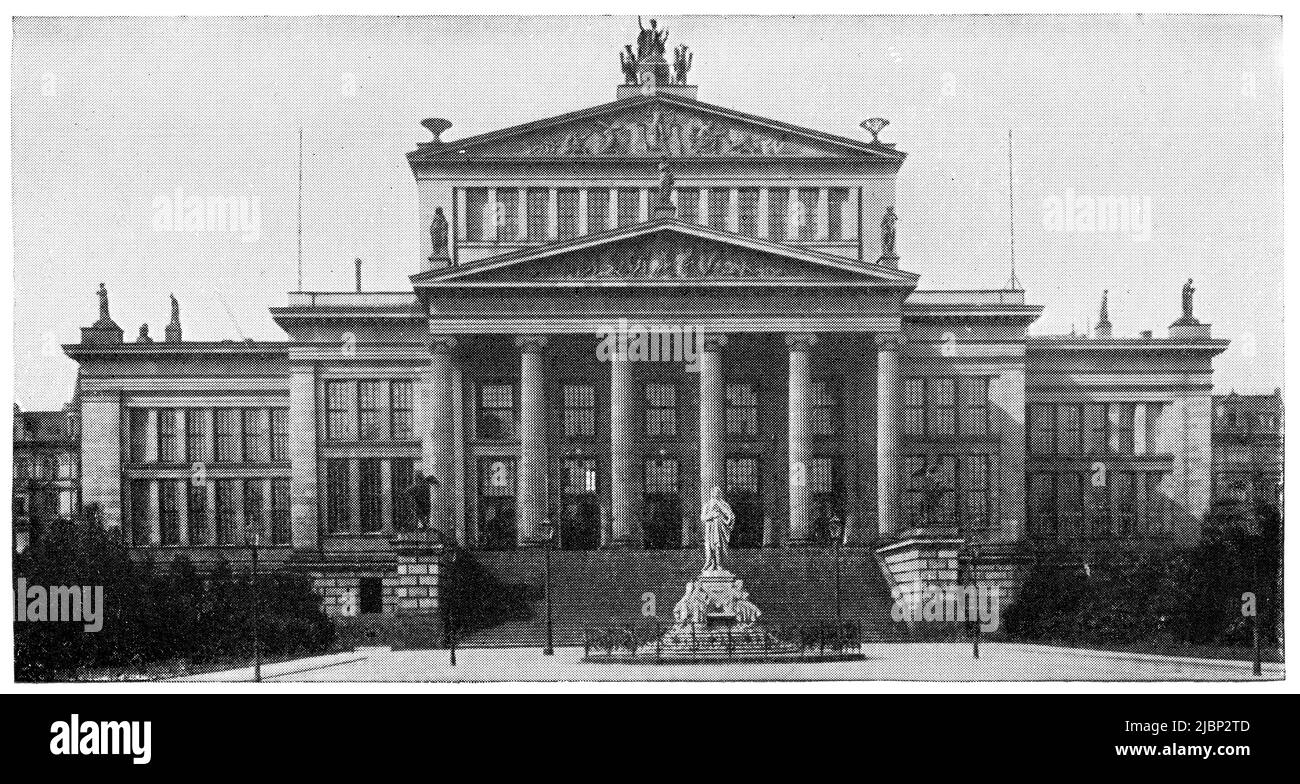 Konzerthaus Berlin vom Architekten Karl Friedrich Schinkel. Veröffentlichung des Buches 'Meyers Konversations-Lexikon', Band 2, Leipzig, Deutschland, 1910 Stockfoto
