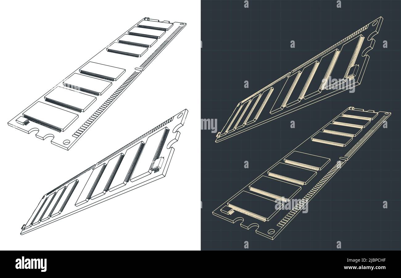 Stilisierte Vektordarstellung von Zeichnungen des RAM-Moduls Stock Vektor