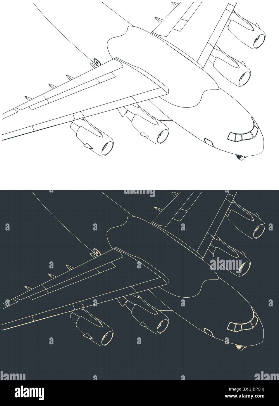 Stilisierte Vektor-Illustrationen von schweren Frachtflugzeugen Stock Vektor