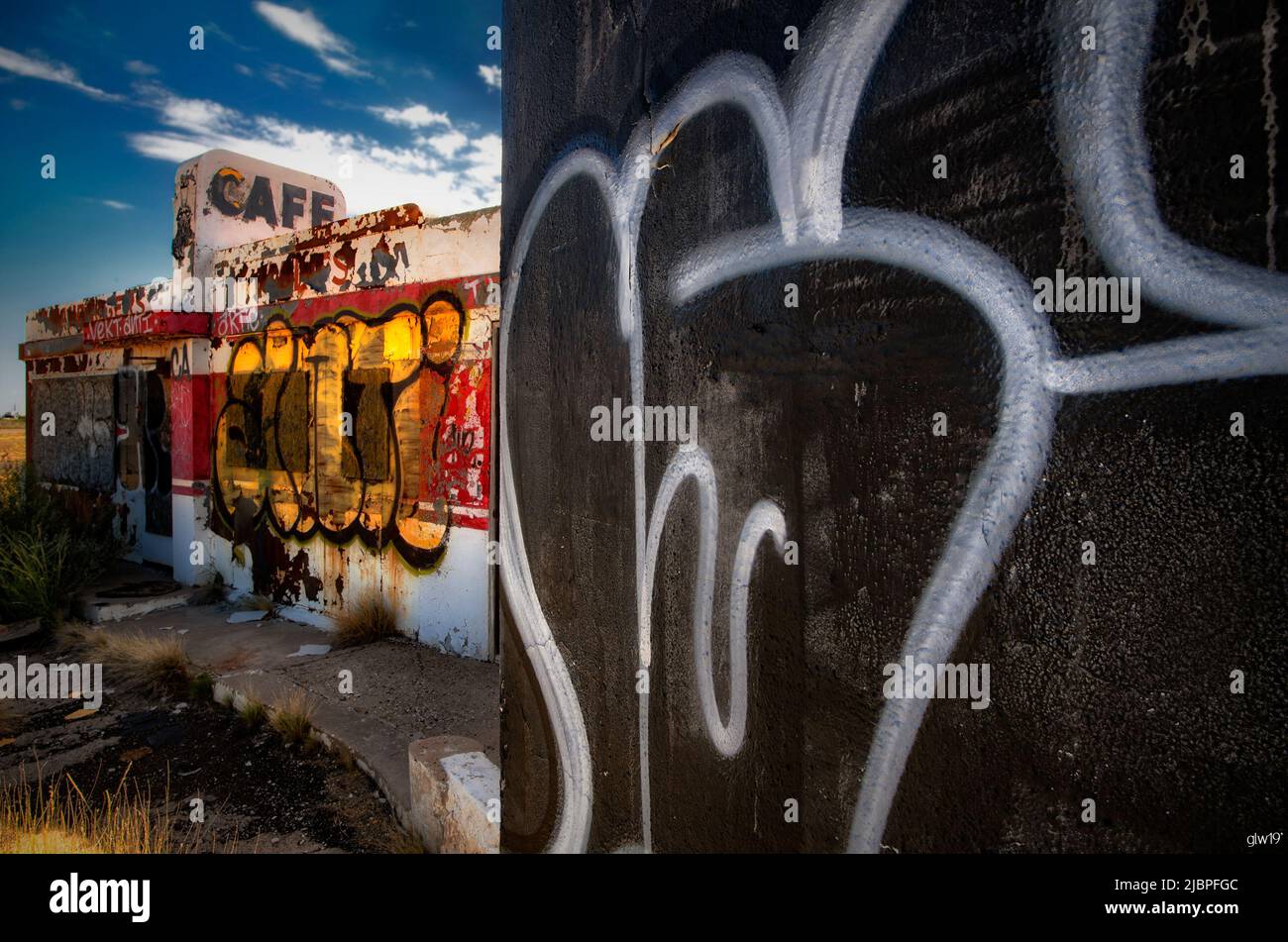 Die Ruinen von Twin Arrows halten an der Old Route 66 Twin Arrows Arizona Stockfoto