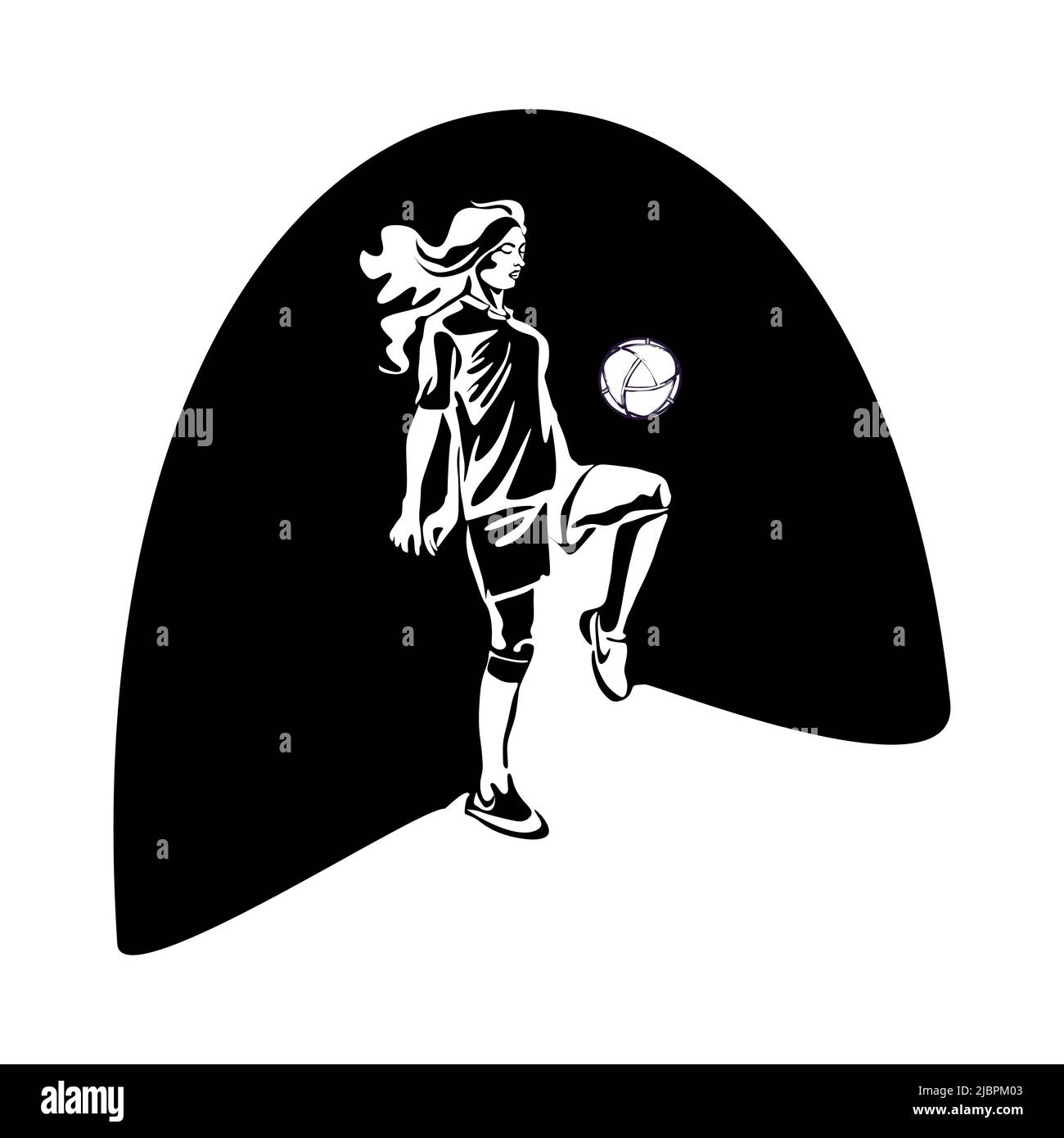 Fußball für Damen. Eine Frau spielt Fußball, tritt den Ball. Vektor-Silhouette auf weißem Hintergrund isoliert Stock Vektor