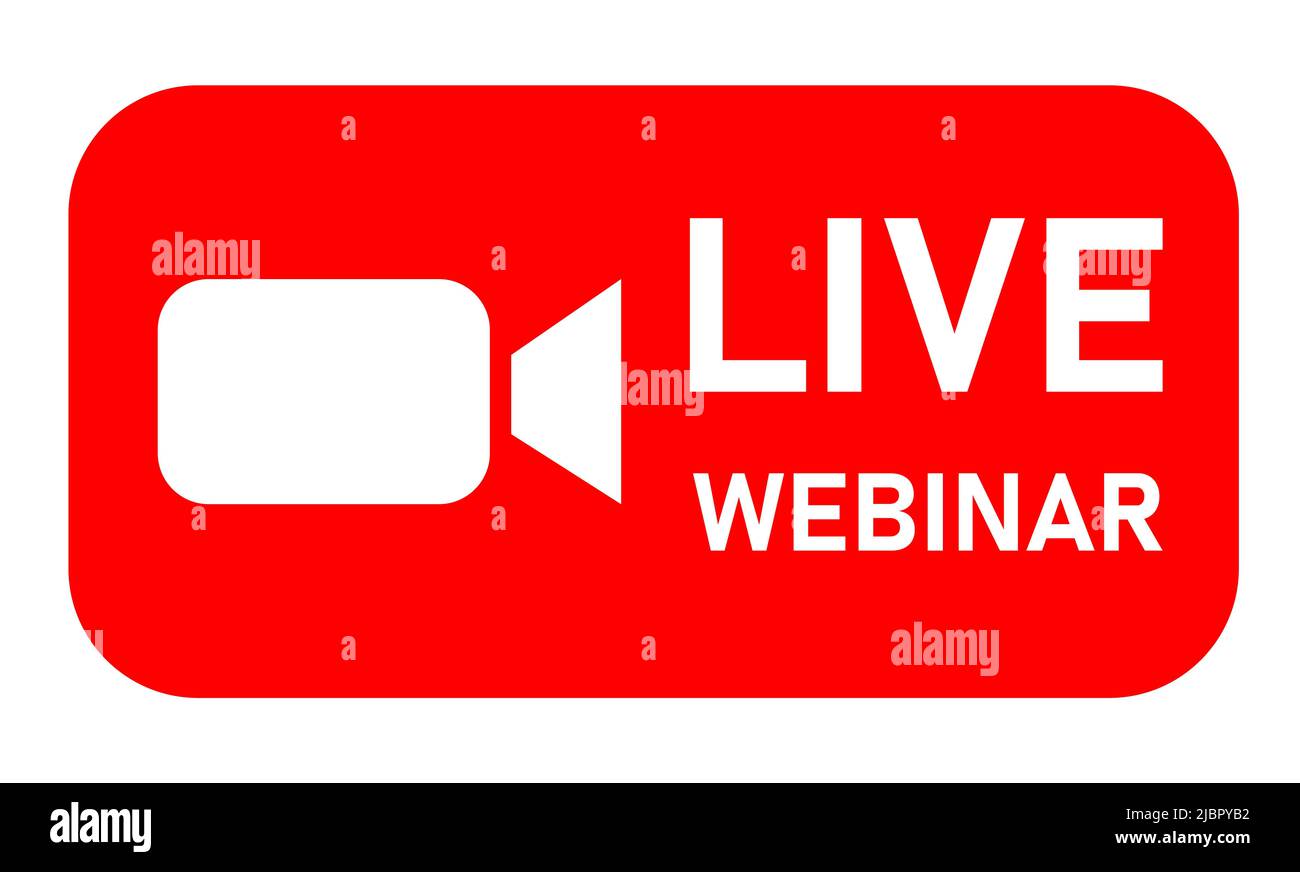 Live-Webinar-Taste auf weißem Hintergrund. Videokonferenz-Schild. Live-Broadcast-Taste. Symbol für Online-Meetings. Flacher Stil. Stockfoto