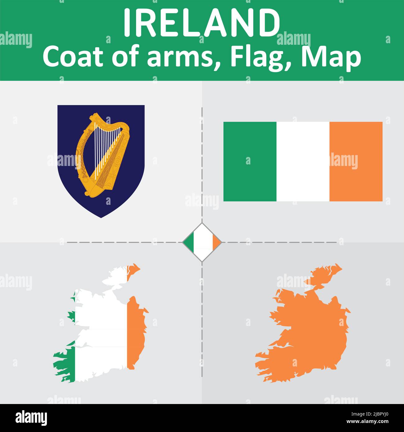 Irland Wappen, Flagge und Landkarte Stock Vektor
