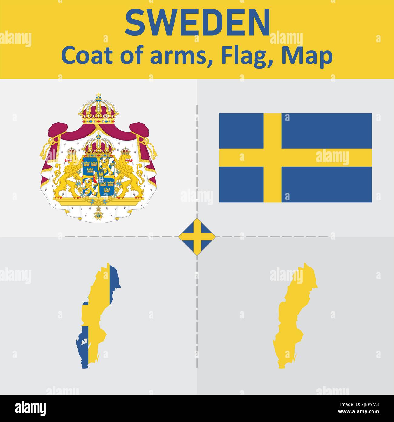 Schweden Wappen, Flagge und Landkarte Stock Vektor