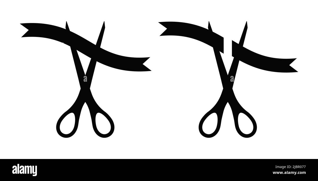 Scrissors schneiden Band auf Eröffnungszeremonie Symbol Set. Stock Vektor