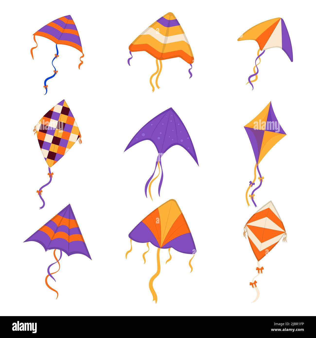 Satz fliegender Winddrachen. Makar Sankranti Festival. Wind-Kite-Spiel. Stock Vektor