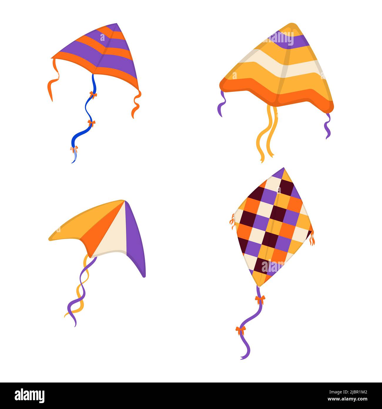 Satz fliegender Winddrachen. Makar Sankranti Festival. Wind-Kite-Spiel. Stock Vektor