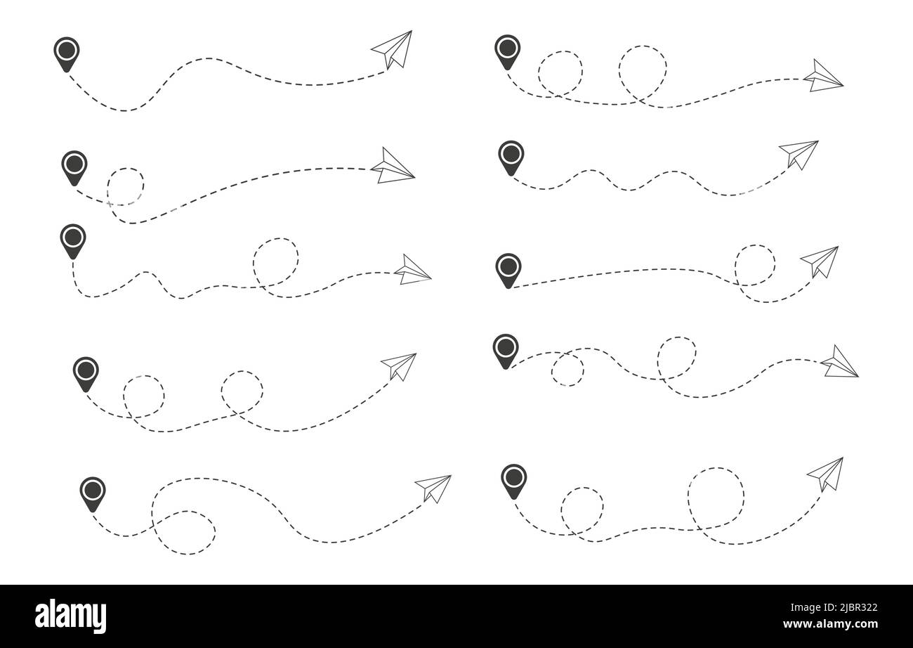 Satz der gestrichelten Fluglinie Stock Vektor