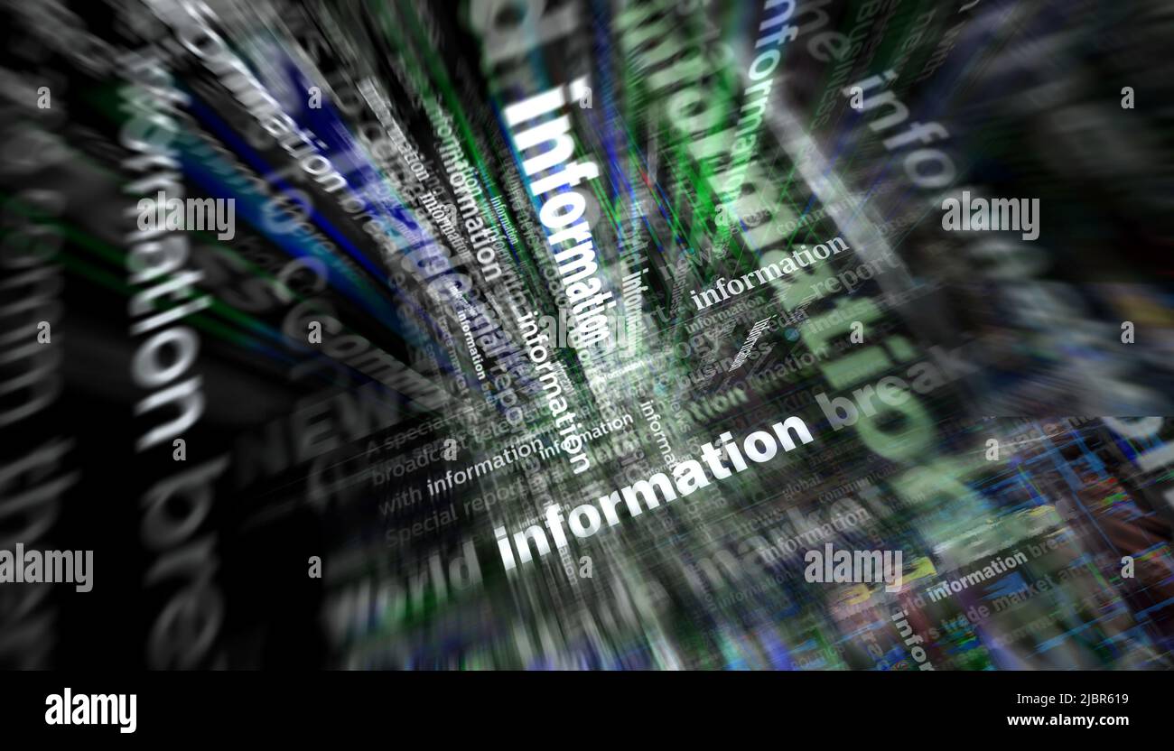 Schlagzeilen in internationalen Medien mit Information und Kommunikation. Abstraktes Konzept von Nachrichtentiteln, die auf Lärmdisplays übertragen werden. TV-Fehler Stockfoto
