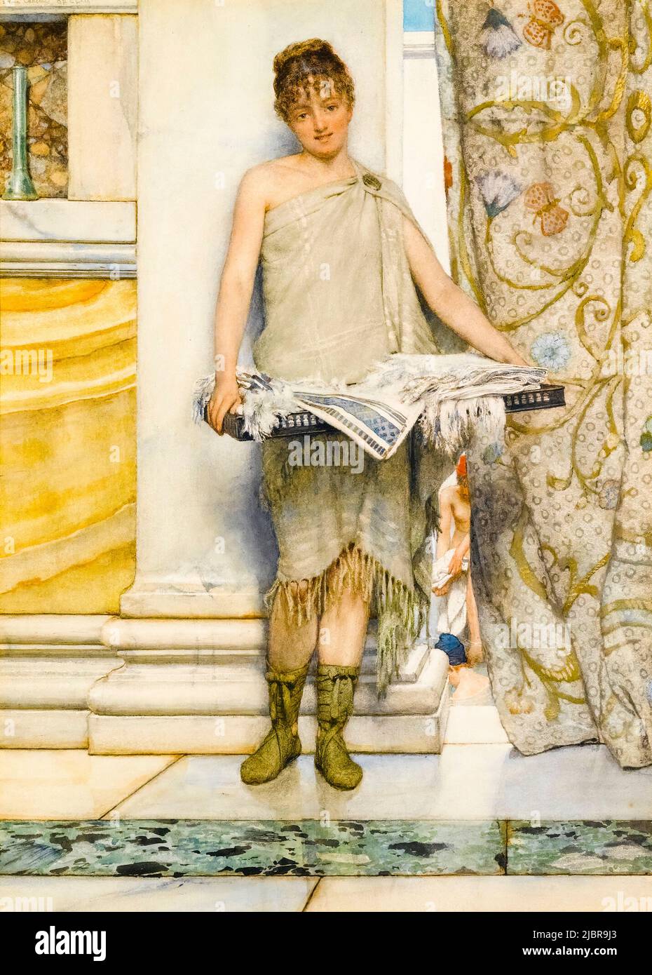 Sir Lawrence Alma Tadema, Eine Balneatrix (Badeaufsicht, römische Bäder), Aquarellmalerei, 1876 Stockfoto