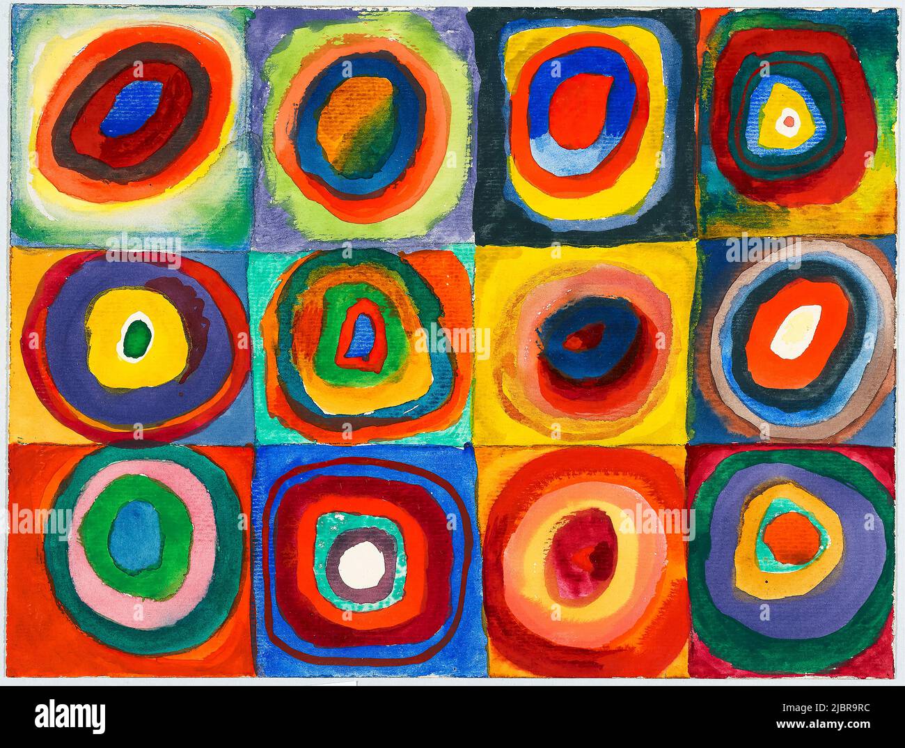 Wassily Kandinsky, abstrakte Malerei in Aquarell, Gouache & Kreide, Farbstudie: Quadrate mit konzentrischen Ringen, 1913 Stockfoto